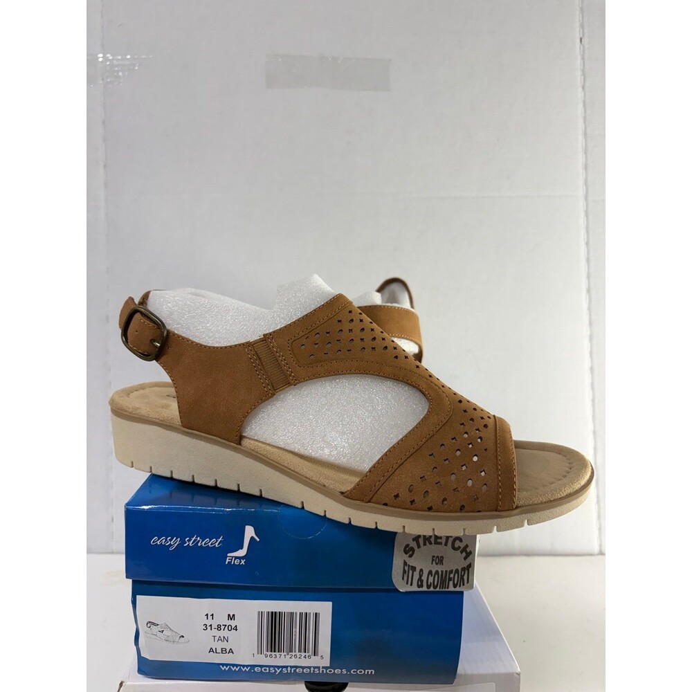 Easy Street Women's Alba Tan Comfort Wedge Sandals Slingback Open Toe Size 11M